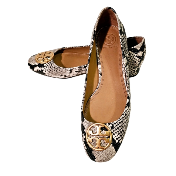 Tory Burch Chelsea Ballet Snakeskin Print Warm Roccia Flats - Picture 8 of 10